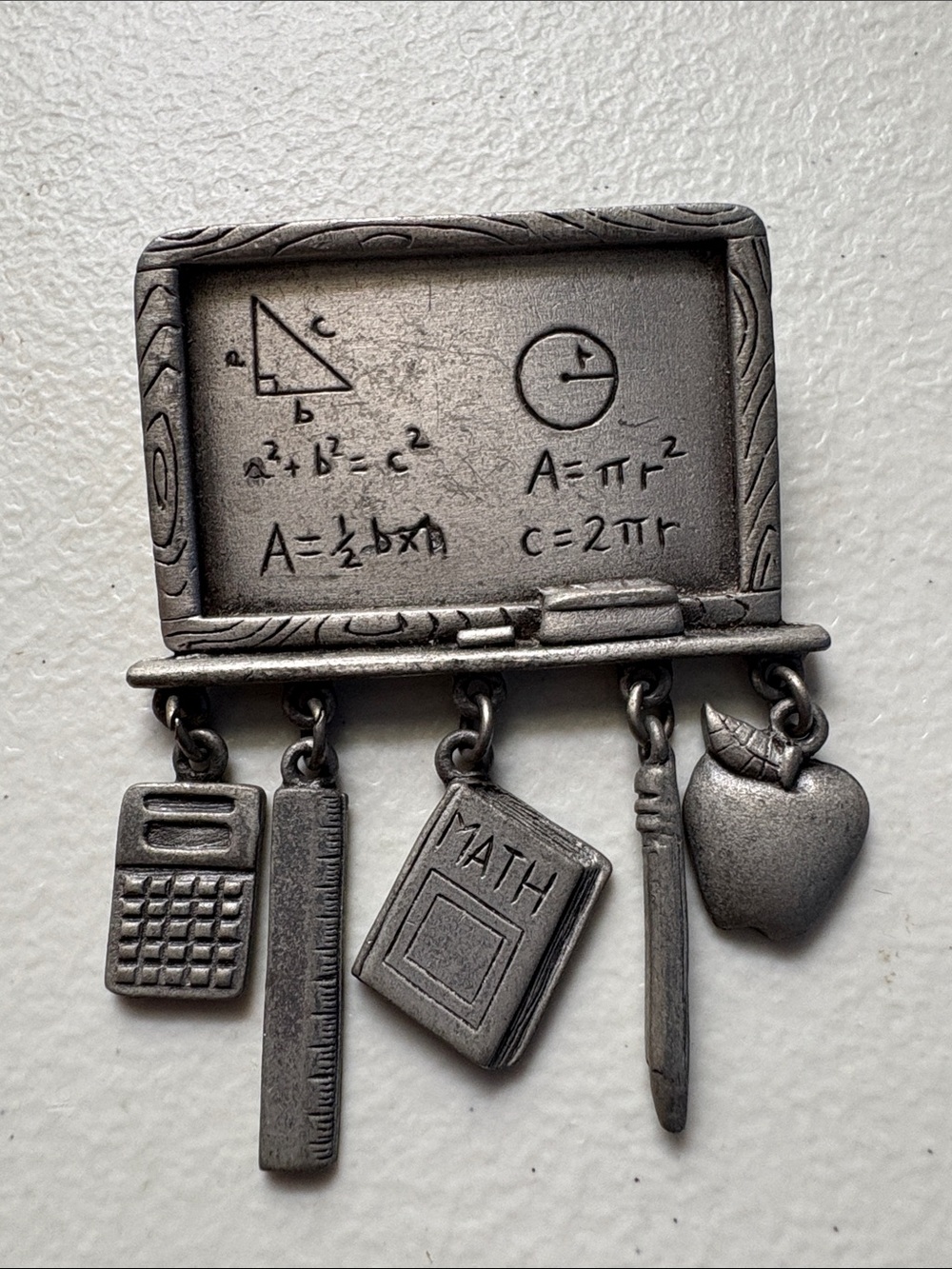 Vintage Math Classroom Brooch with Chalkboard & School Charms